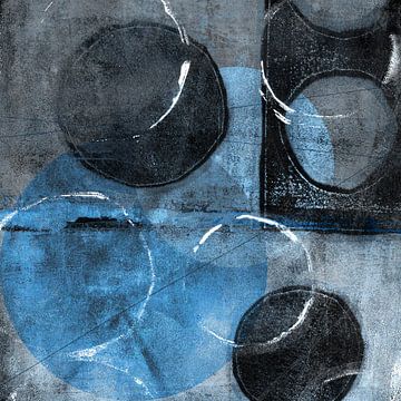 Moderne abstracte organische vormen en lijnen in blauw, zwart en wit van Dina Dankers