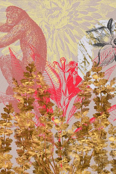 Affe hinter goldenen Blumen von Jadzia Klimkiewicz