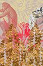 Affe hinter goldenen Blumen von Jadzia Klimkiewicz Miniaturansicht