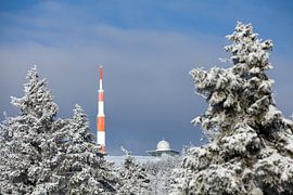 Blick auf den verschneiten Brockengipfel im Harz von t.ART