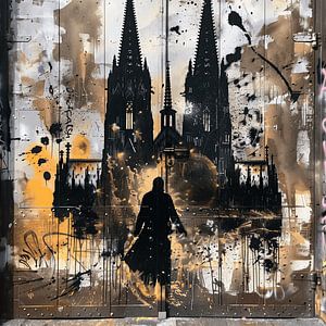 Graffiti Kölner Dom Person Schattenriss Rost Metall urban