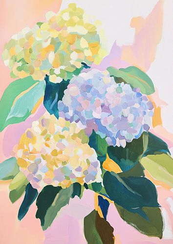 Hortensia bloemen Fauvist bloemenschilderij neon pastel
