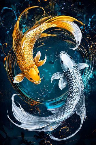 Poissons koï en jeu harmonieux - effets de couleurs
