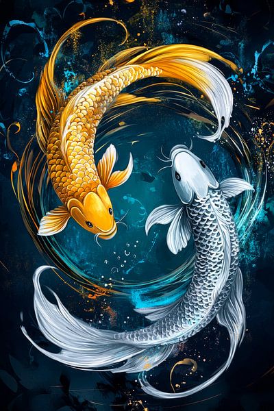 Koi fish in harmonious play - colour effects by Poster Art Shop