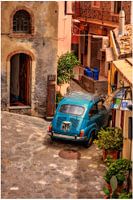 Taurmina Sicilia italie fiat 500 in italiaans dorp fotoposter of  wanddecoratie