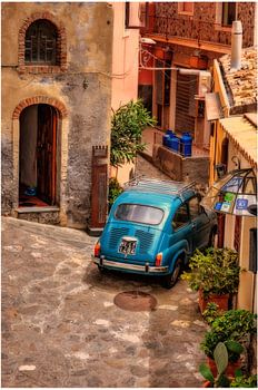 Taurmina Sicilia italy fiat 500 in italian village photo poster or wall decoration