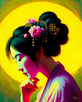 Pop-Art-Porträt " Chinesische Frau " von René van den Berg