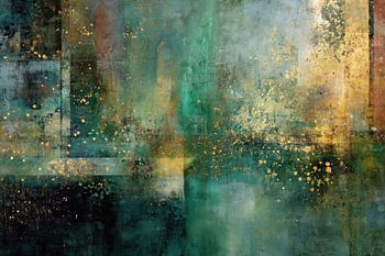 Abstract Painting - Turquoise Gold Dreamy and Elegant