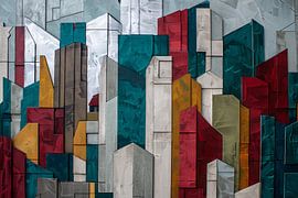 Abstract colourful skyline with geometric shapes by Art & Soul Creations