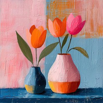 Peinture de tulipes colorées sur Caprices d'Art