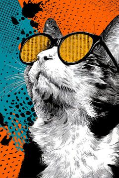 Kat in Zonnebril Popart Coolness van Eva Lee