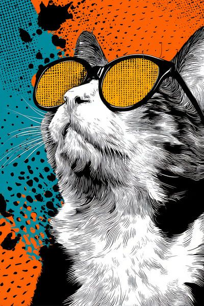 Kat in Zonnebril Popart Coolness van Eva Lee