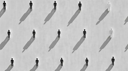 Figuren met schaduwen op een grijze achtergrond