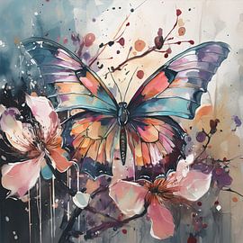 Butterfly in shades of lilac orange beige and blue by Emiel de Lange