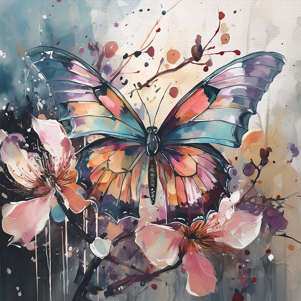Papillon dans les tons lilas orange beige et bleu par Emiel de Lange