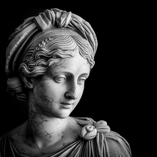 Klassiek  Grieks marmeren portret met zwart contrast 
