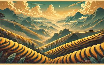 Vintage Vietnam, Mu Cang Chai Rice Terraces Poster by Chromatic Fusion Studio