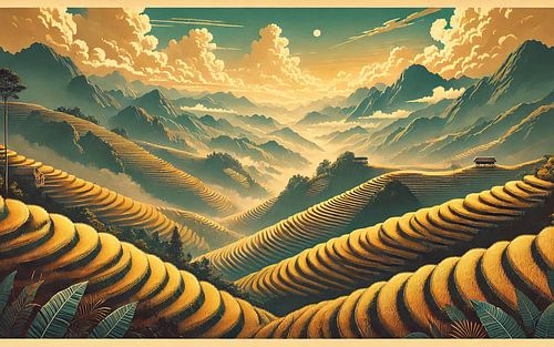 Vintage Vietnam, Mu Cang Chai Rijstterrassen Poster