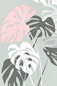 Monstera décoratif gris-rose boho