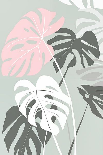 Decoratieve grijs-roze boho monstera van Frank Daske | Foto & Design