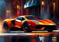 Orange Sports Car Drive Side View - Colour Drawing