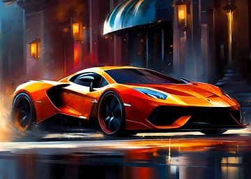 Zijaanzicht oranje sportwagen - Kleuren tekening van A.D. Digital ART