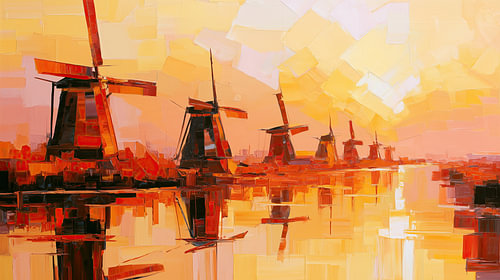 Abstract panorama of the Kinderdijk windmills