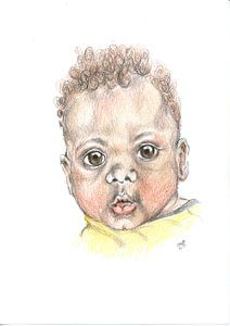 Baby mit Locken von Marian van der Veen-Niemeijer