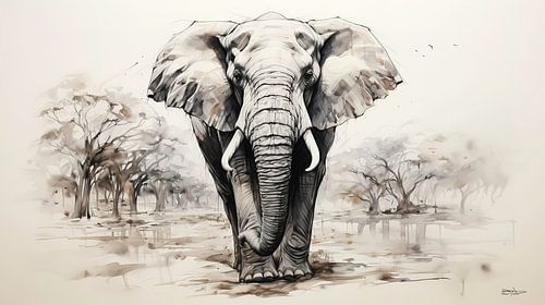 pentekening van een olifant