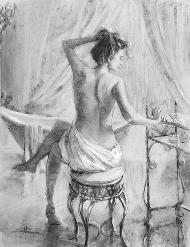 Après le bain, échelle de gris