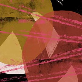 Bunte abstrakte Kunst. Formen in Ocker, Rot, Rosa, Schwarz. von Dina Dankers