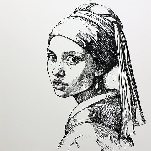 Pentekening Meisje met de parel oorbel