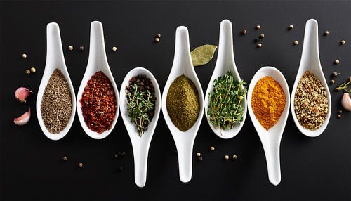 Diverse kruiden met zwarte achtergrond