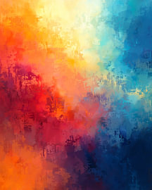 Colour Power – Abstract landscape painting in rainbow colours: orange, red, yellow and blue