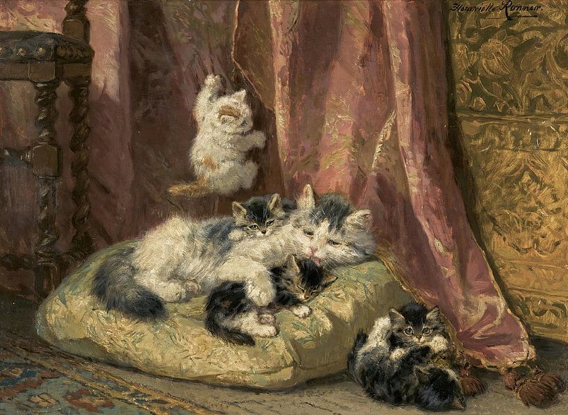 Henriëtte Ronner-Knip - Two kittens sitting on a cushion (1895) by Peter Balan