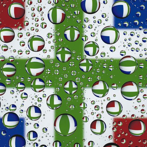 Provincial flag Groningen with reflection in water drops