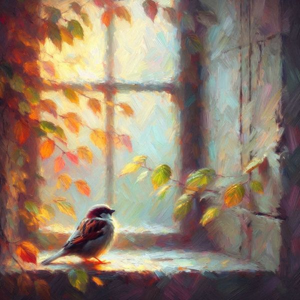 Bird at the window by Nicolette Vermeulen