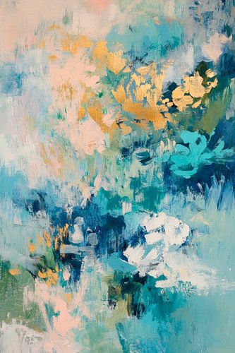 Abstracte compositie in blauw en goud