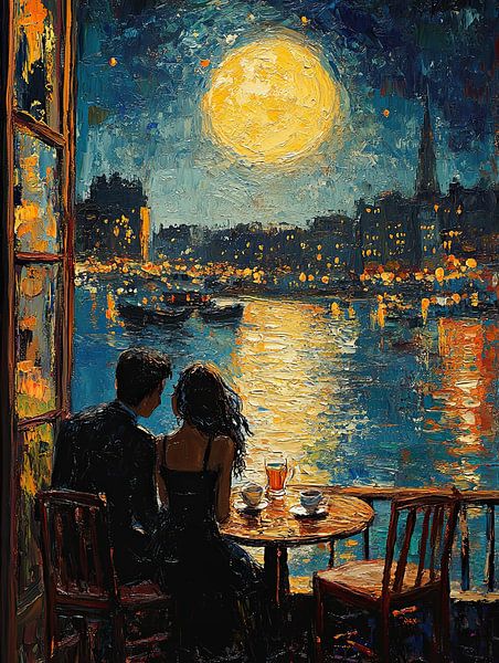 Romantic couple at Café by starry night by Erika Kaisersot