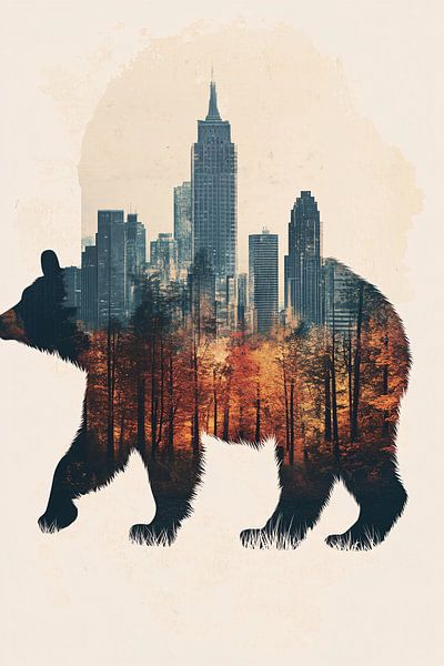Bär mit Stadt und Wald von Imperial Art House