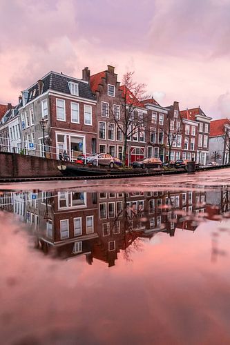 Leiden - The New Rhine reflected in a puddle (0122)