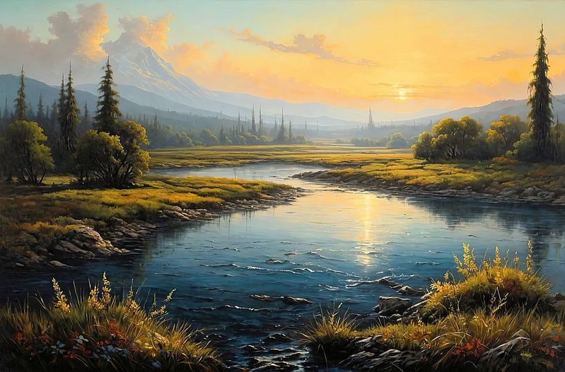Evening light by the river by Gerhard Höberth