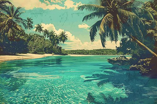 Plage tropicale avec palmiers et eau claire