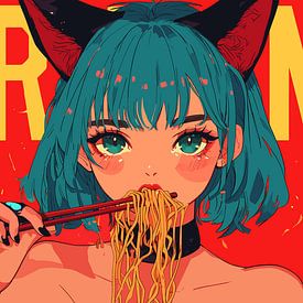 Meisje met kattenoren en ramen van Pixelbull Design
