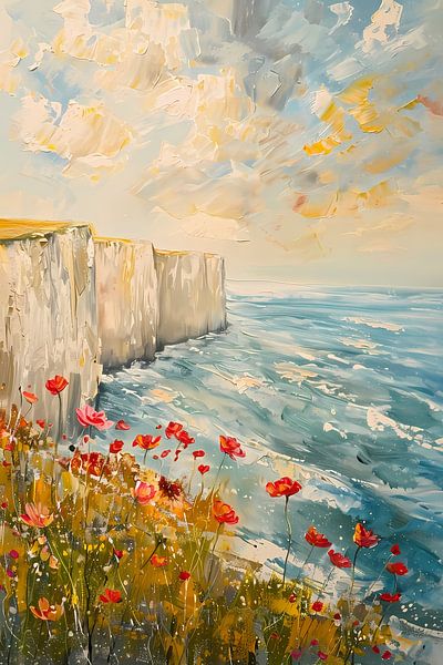 Falaises blanches et fleurs en bord de mer par Art & Soul Creations