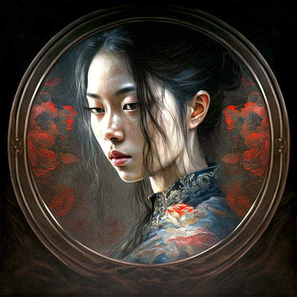 Vrouw Portret Spiegel moderne Mysterieuze Reflectie van gm_designs