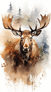 Porträt eines Elch-Aquarellkunst-Vertikal Ölgemälde Design