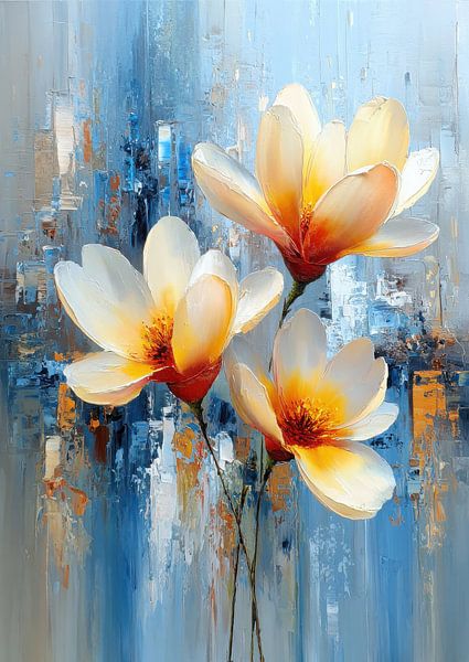 White flowers - Abstract oil painting by Niklas Maximilian