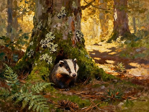 A badger in the autumn forest