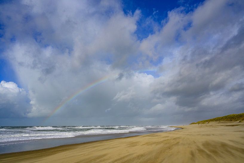 Regenboog op het strand van Texel aan de Noordzee kust van Sjoerd van der Wal Fotografie